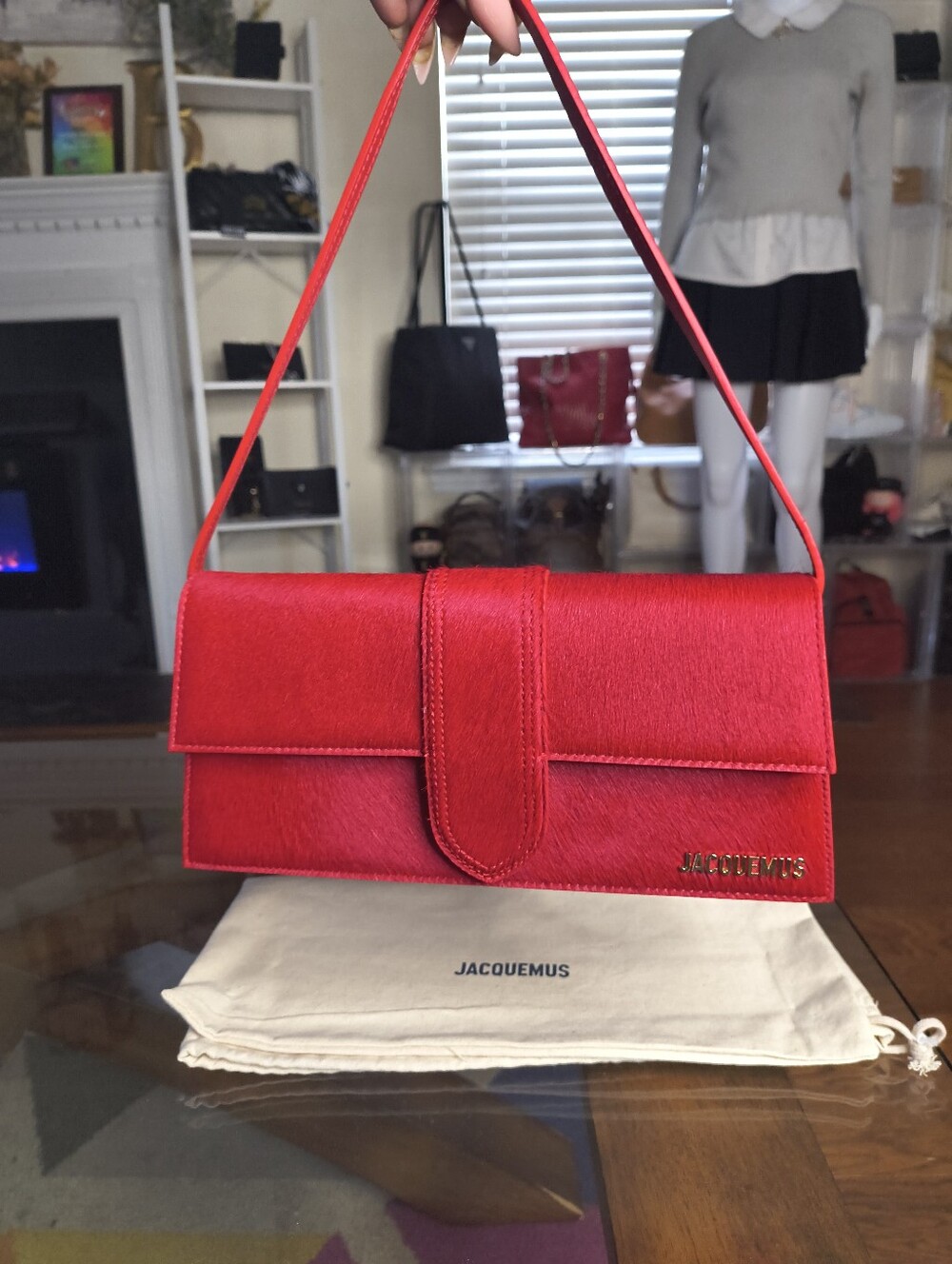 Jacquemus Le Bambino Long Red Pony Hair And Leather Shoulder Bag With Dust Bag - Picture 14 of 14